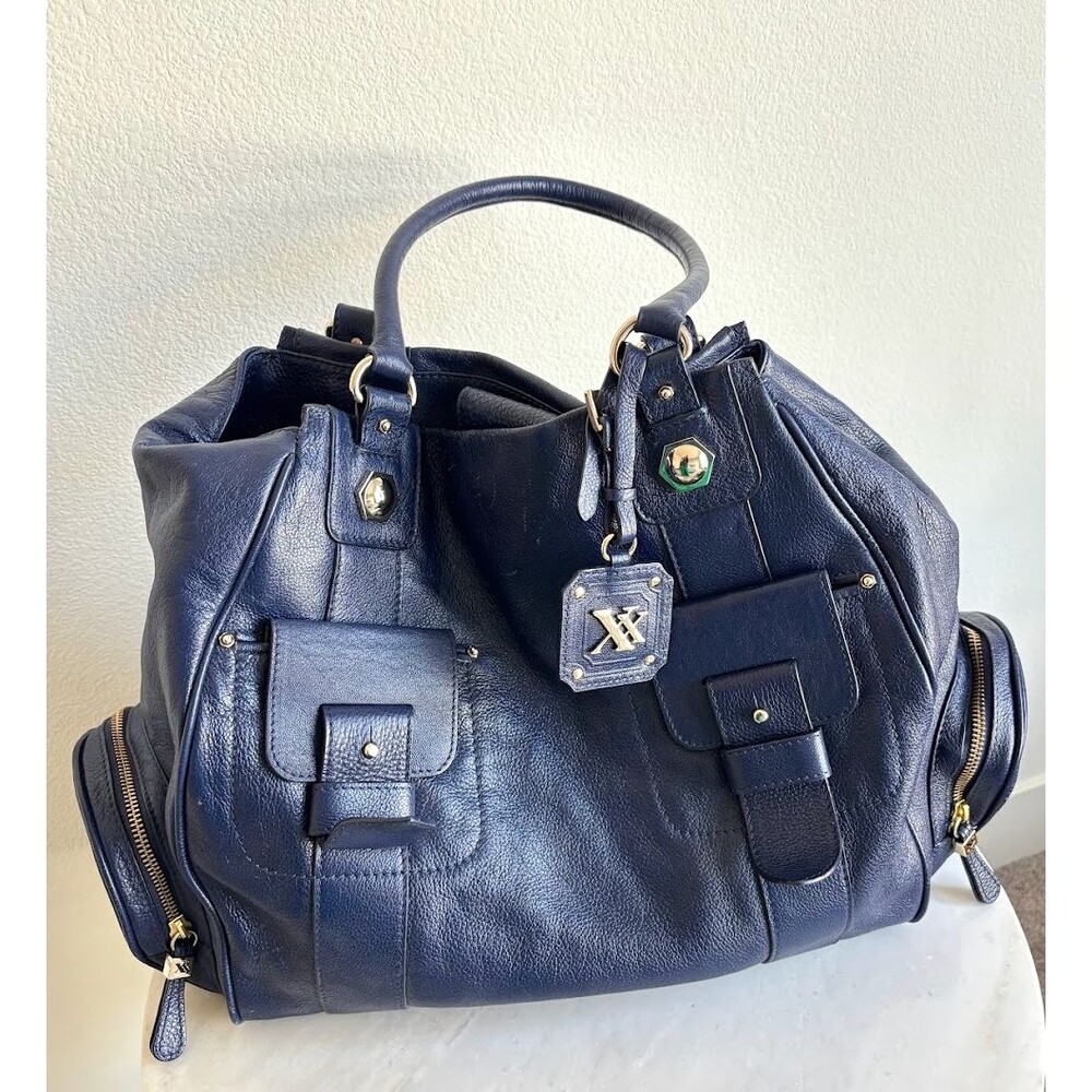 XOXO Navy Pebbled Leather Tote - Gold Hardware Good Condition w/ Dustbag